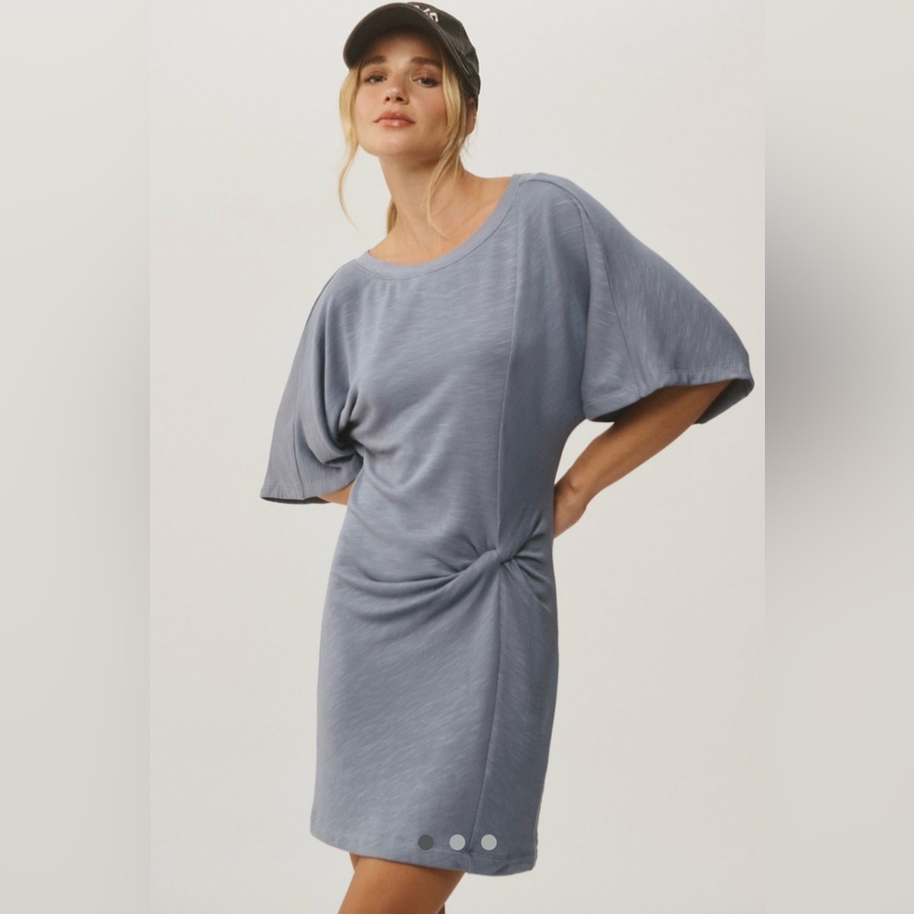 Daily Practice by Anthropologie Side-Twist Tee Dress in Blue Grey Size Medium P